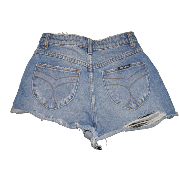 Rollas Dusters High Rise Slim Distressed Denim Shorts Cutoff Light Wash 26 - Picture 5 of 5